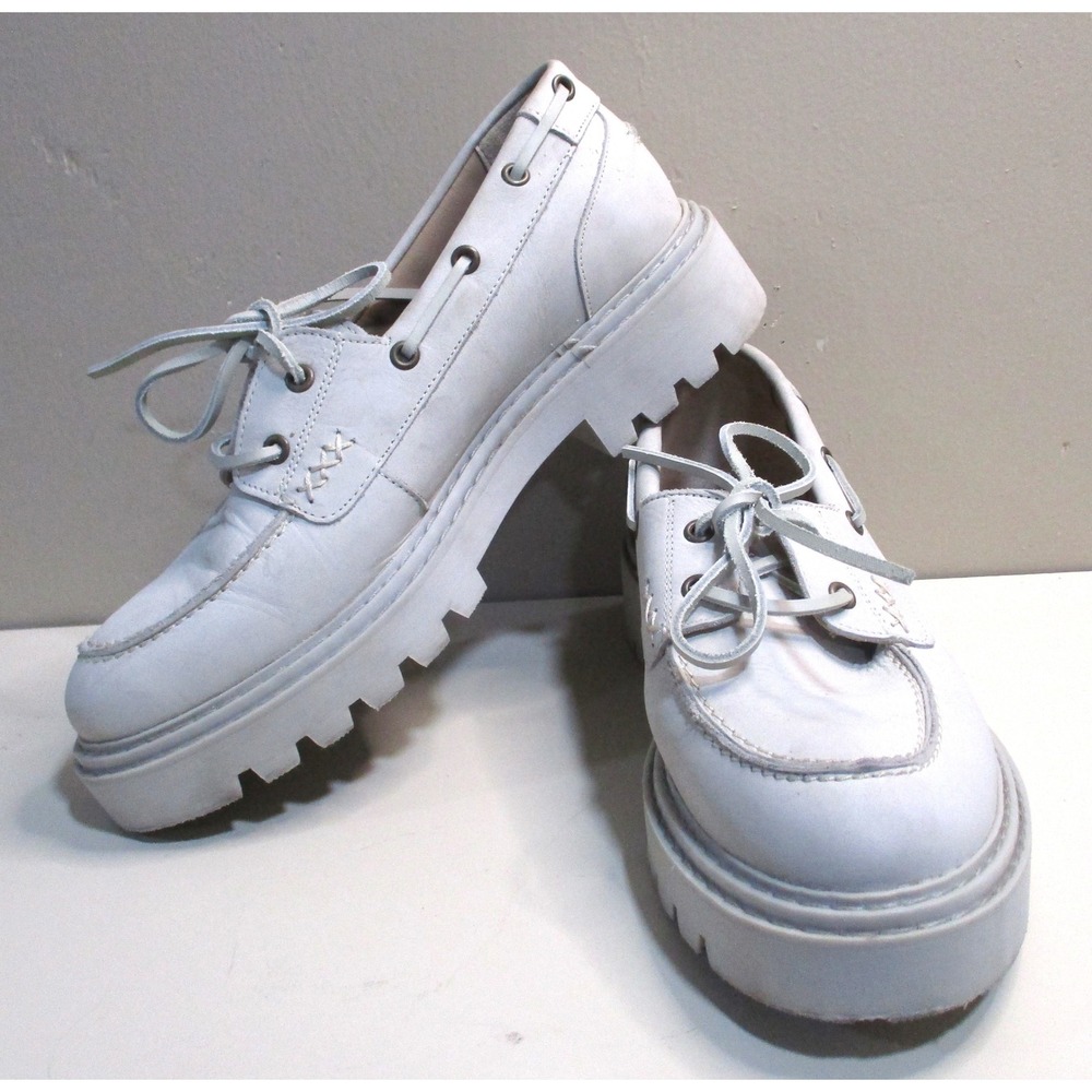 Boden Off-White Leather Chunky Lug Sole Boat Shoes Platform Moc Toe A1153 Sz 8